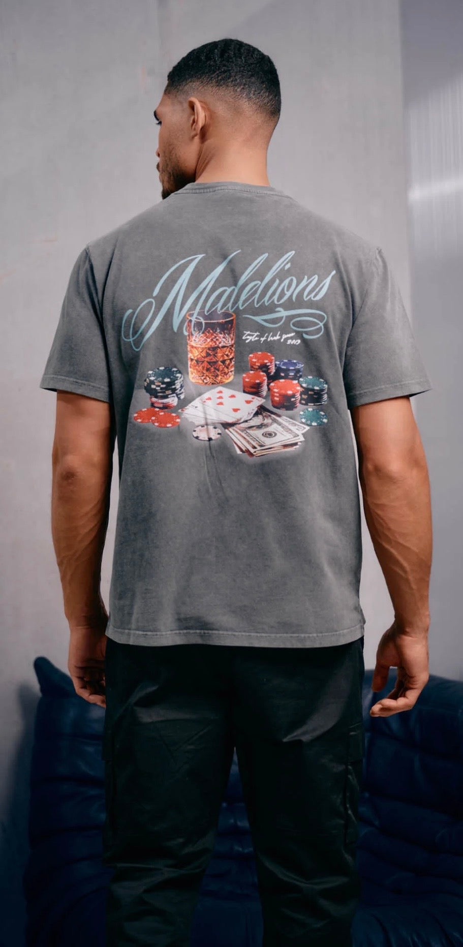 Malelions Men Playing Cards T-Shirt | Acid Wash