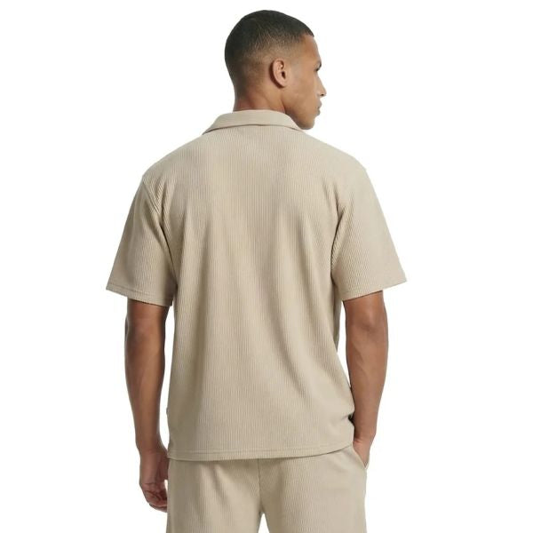 Malelions Men Ribbed Camp Collar Shirt | Light Taupe