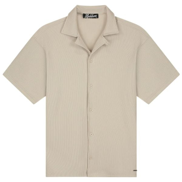 Malelions Men Ribbed Camp Collar Shirt | Light Taupe