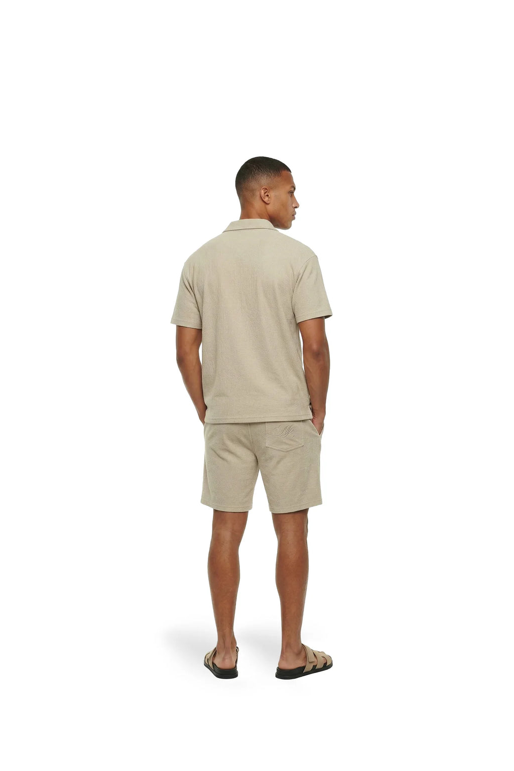 Malelions Men Emblem Seersucker Ribbed Set Light Taupe