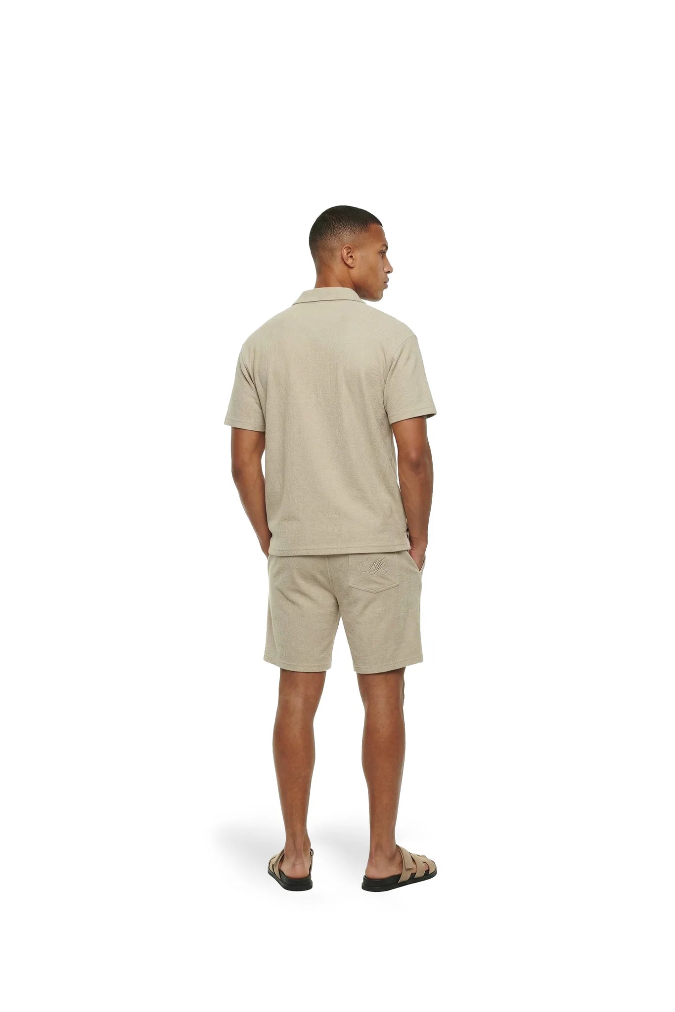 Malelions Men Emblem Seersucker Ribbed Set Light Taupe