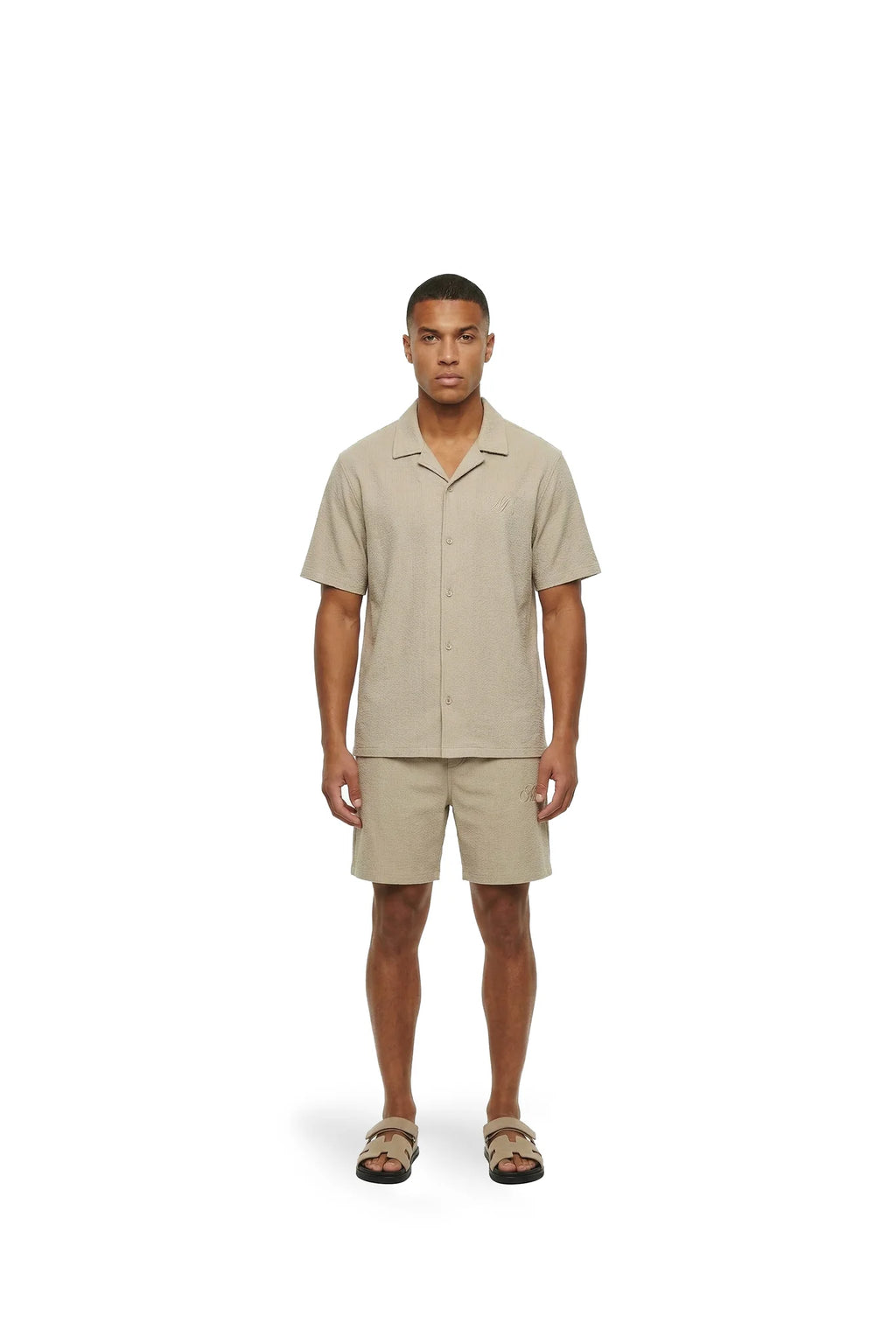 Malelions Men Emblem Seersucker Ribbed Set Light Taupe