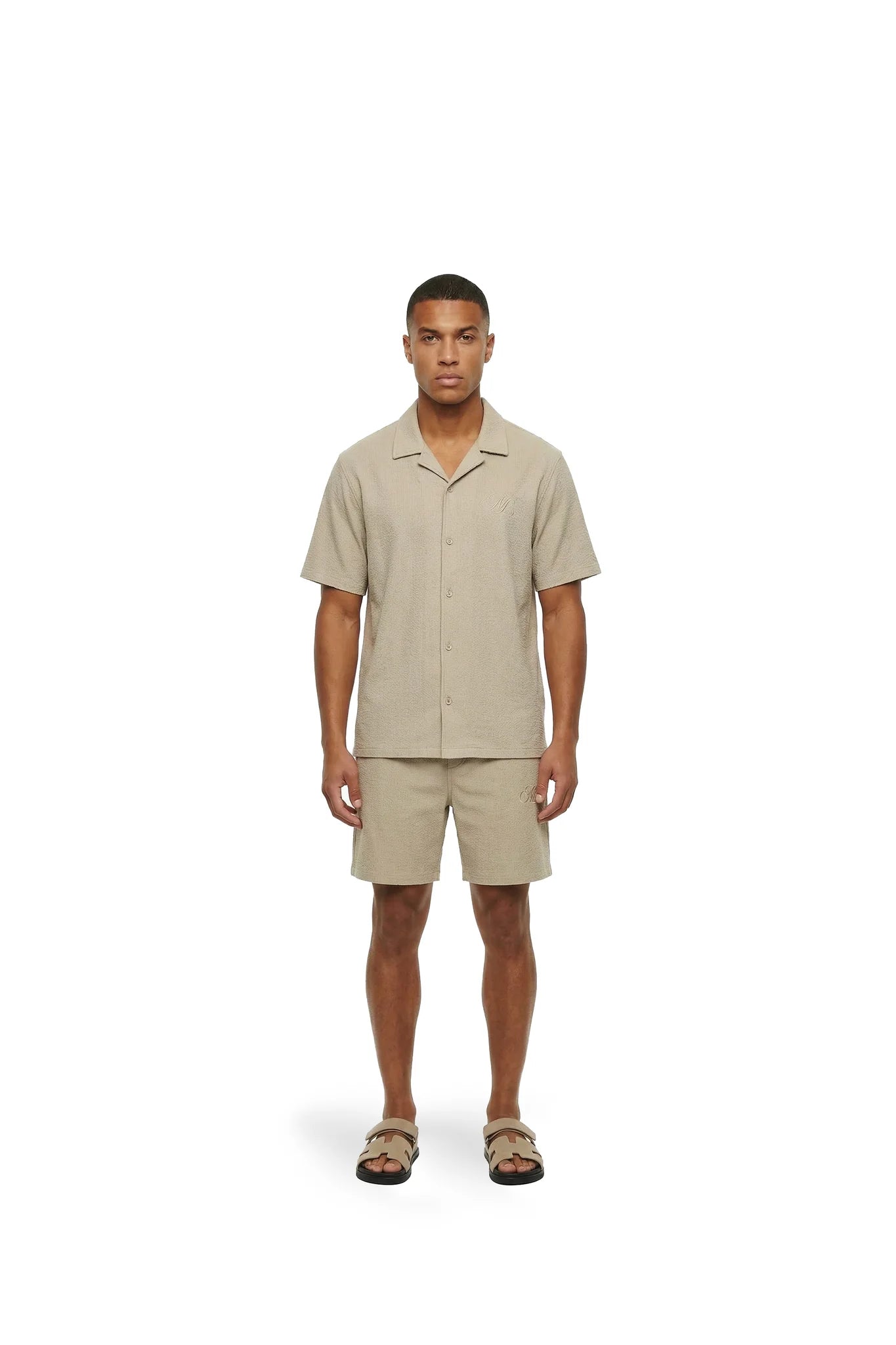 Malelions Men Emblem Seersucker Ribbed Set Light Taupe