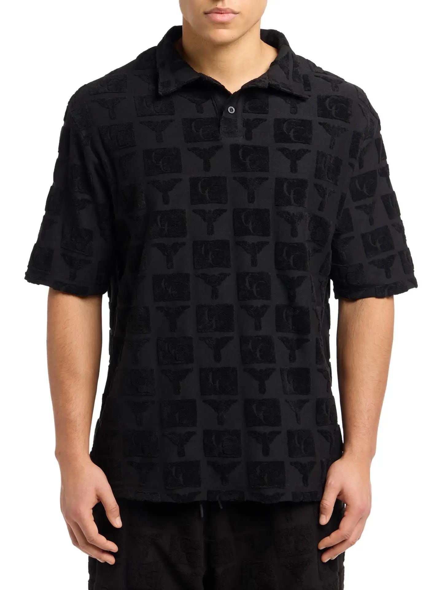Carlo Colucci Oversize polo shirt with terry cloth Black