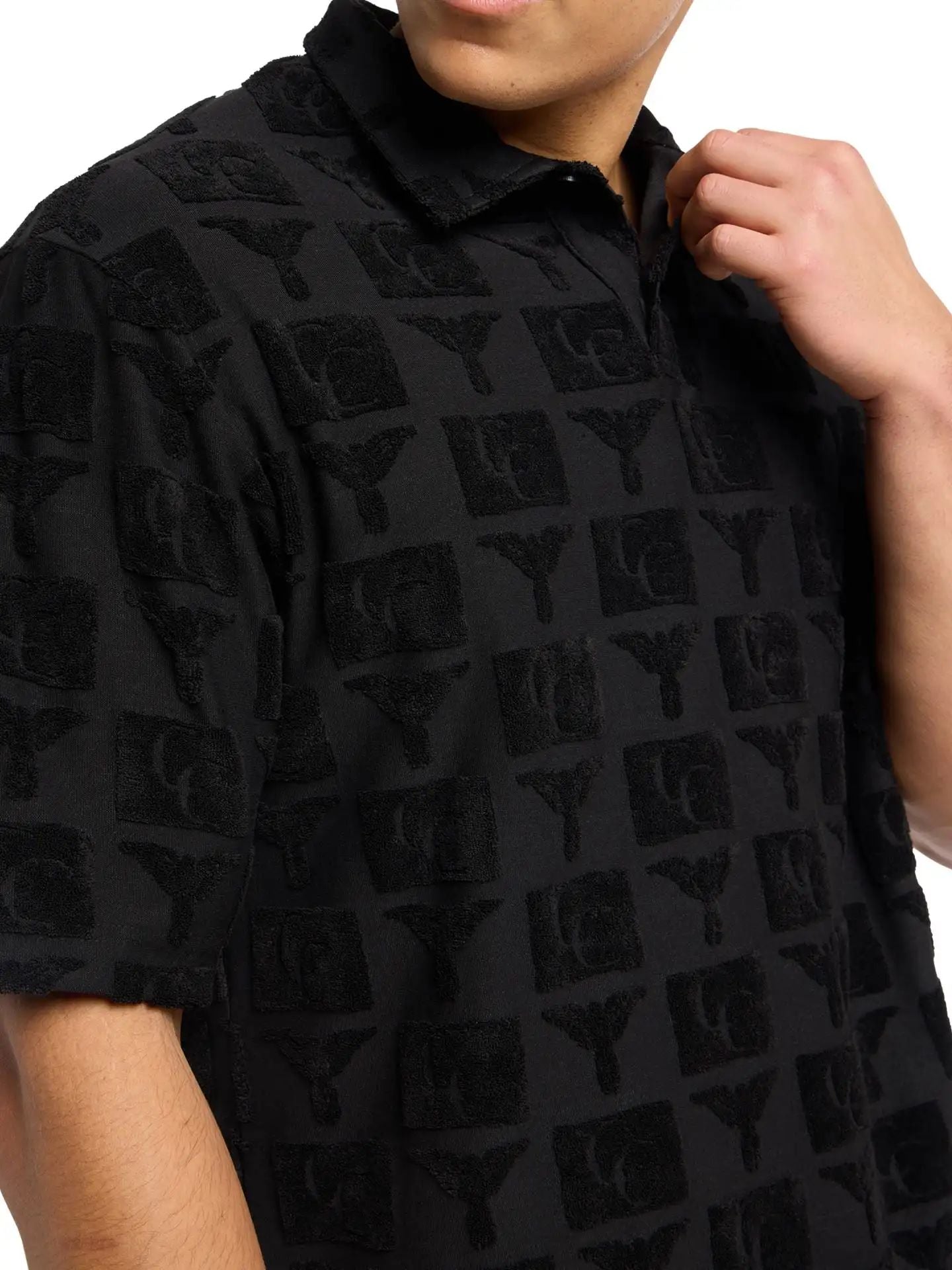 Carlo Colucci Oversize polo shirt with terry cloth Black